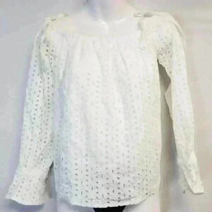 Women's Express Off Shoulder Lined White Eyelet LS Blouse Size S $70
